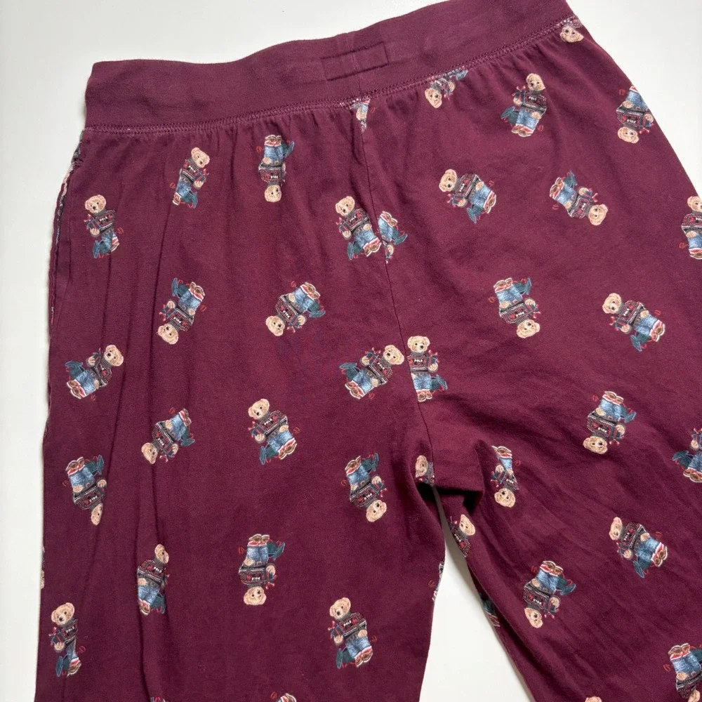 Polo Ralph Lauren Polo‎ Bear Pajama Sleep Pants Joggers Sz Small Burgundy Maroon
